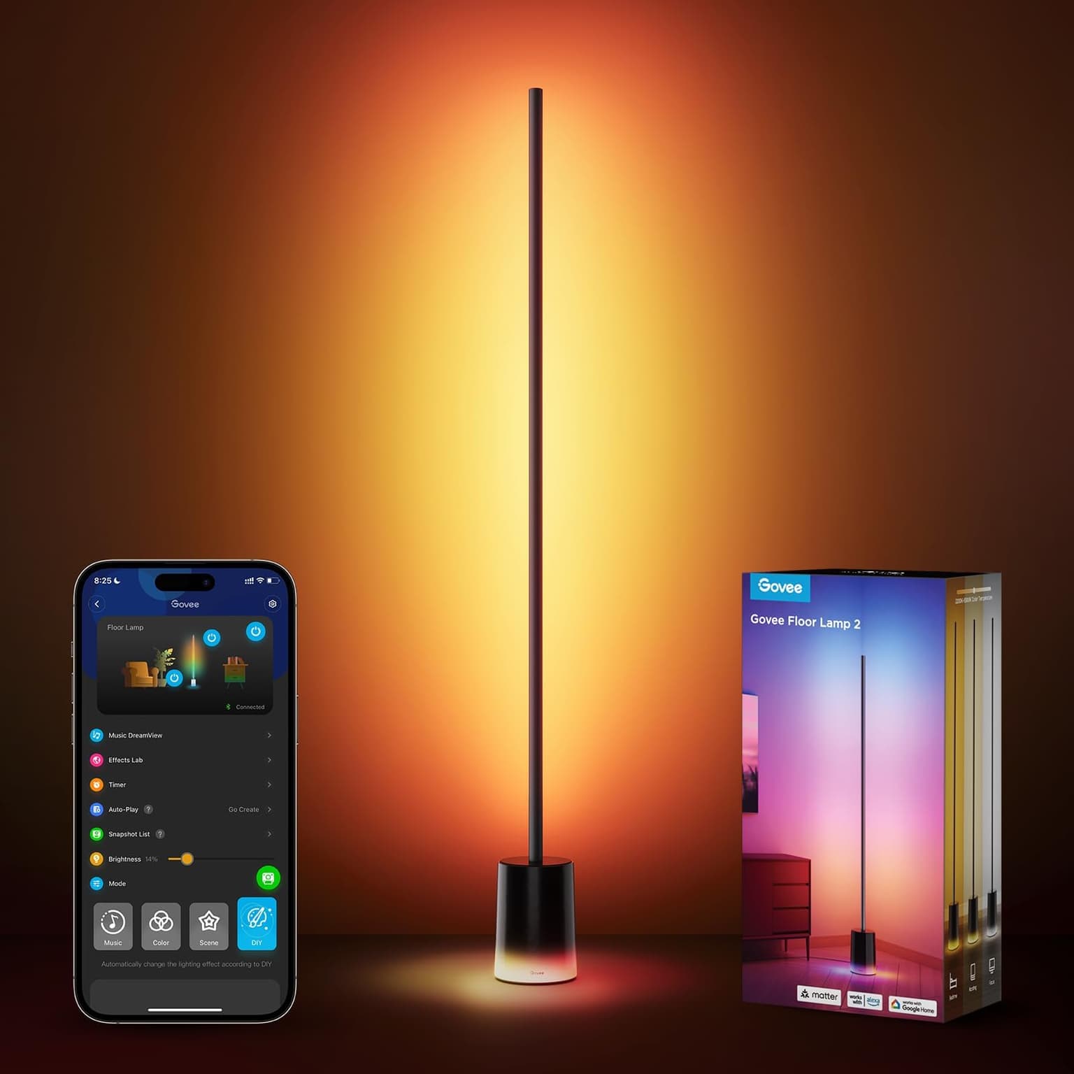 Govee Floor Lamp 2 with Matter, RGBIC, Warm Cool White LED, Alexa Compatible, 1725lm, Music Sync, Scene Mod...