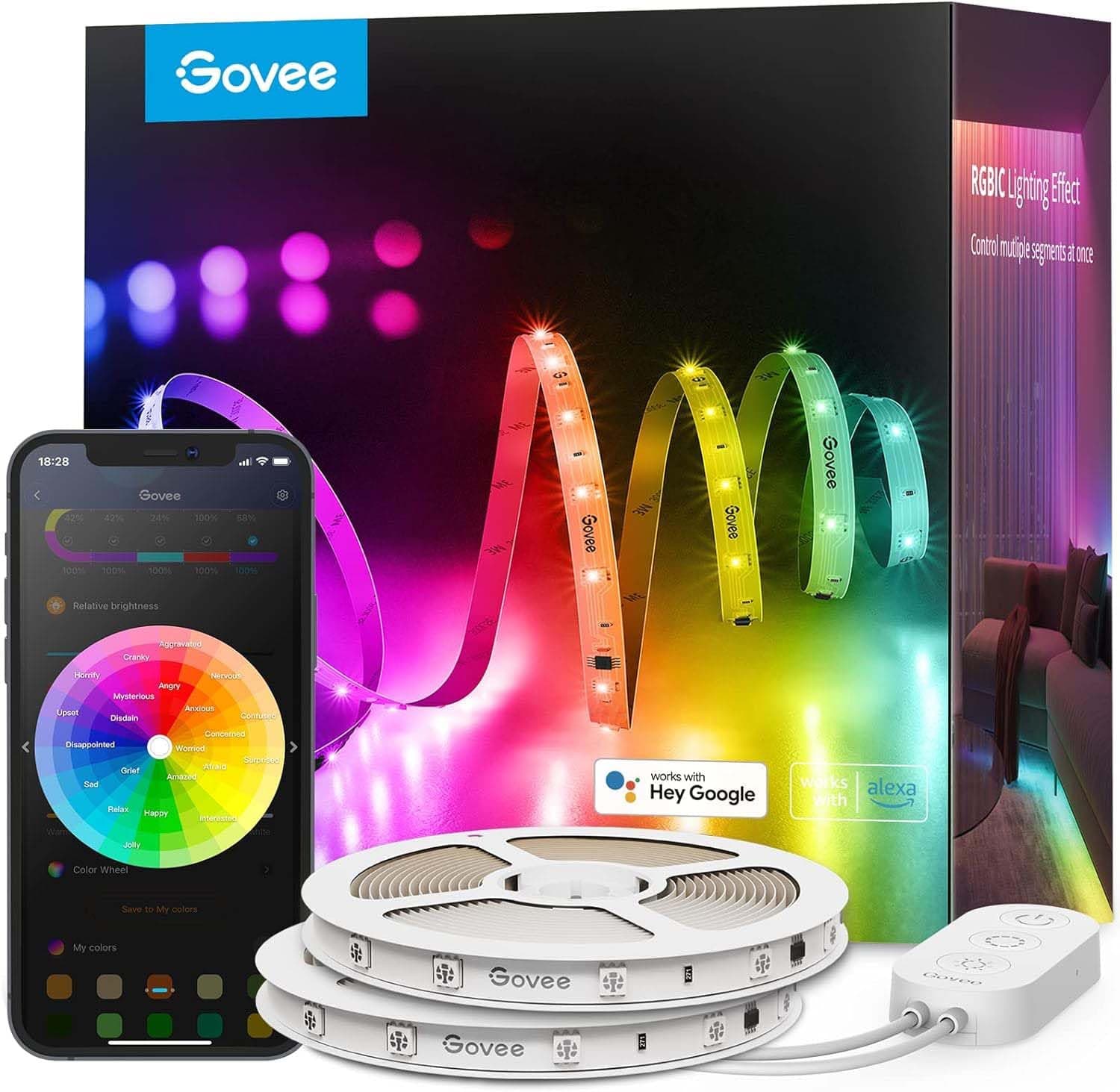 Govee 100ft RGBIC LED Strip Lights, Smart LED Lights Work with Alexa and Google Assistant, LED Lights for Bedroom WiFi App...